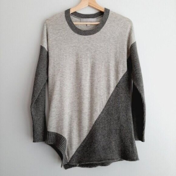 SOPHIA MILANO 100% 2-ply Cashmere Sweater Colorblock Grey Sz S - Picture 2 of 7